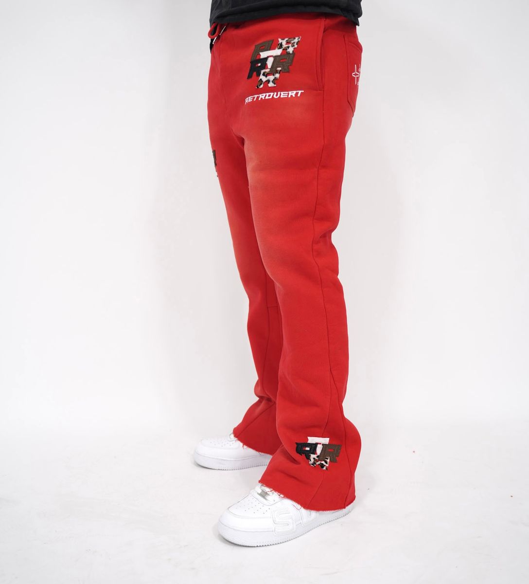 Retrovert Patch Flare Sweatpants - Red