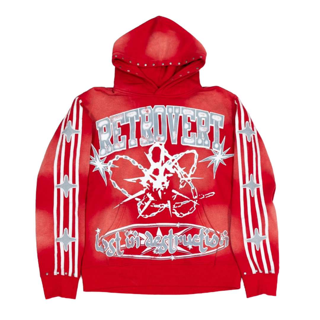 Studded Destruction Hoodie Red