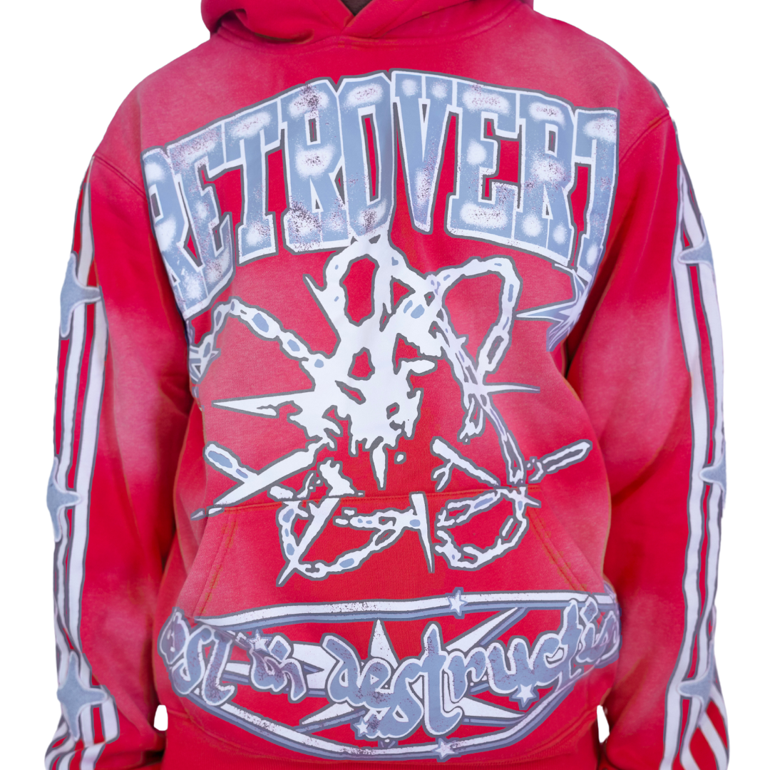 Studded Destruction Hoodie Red