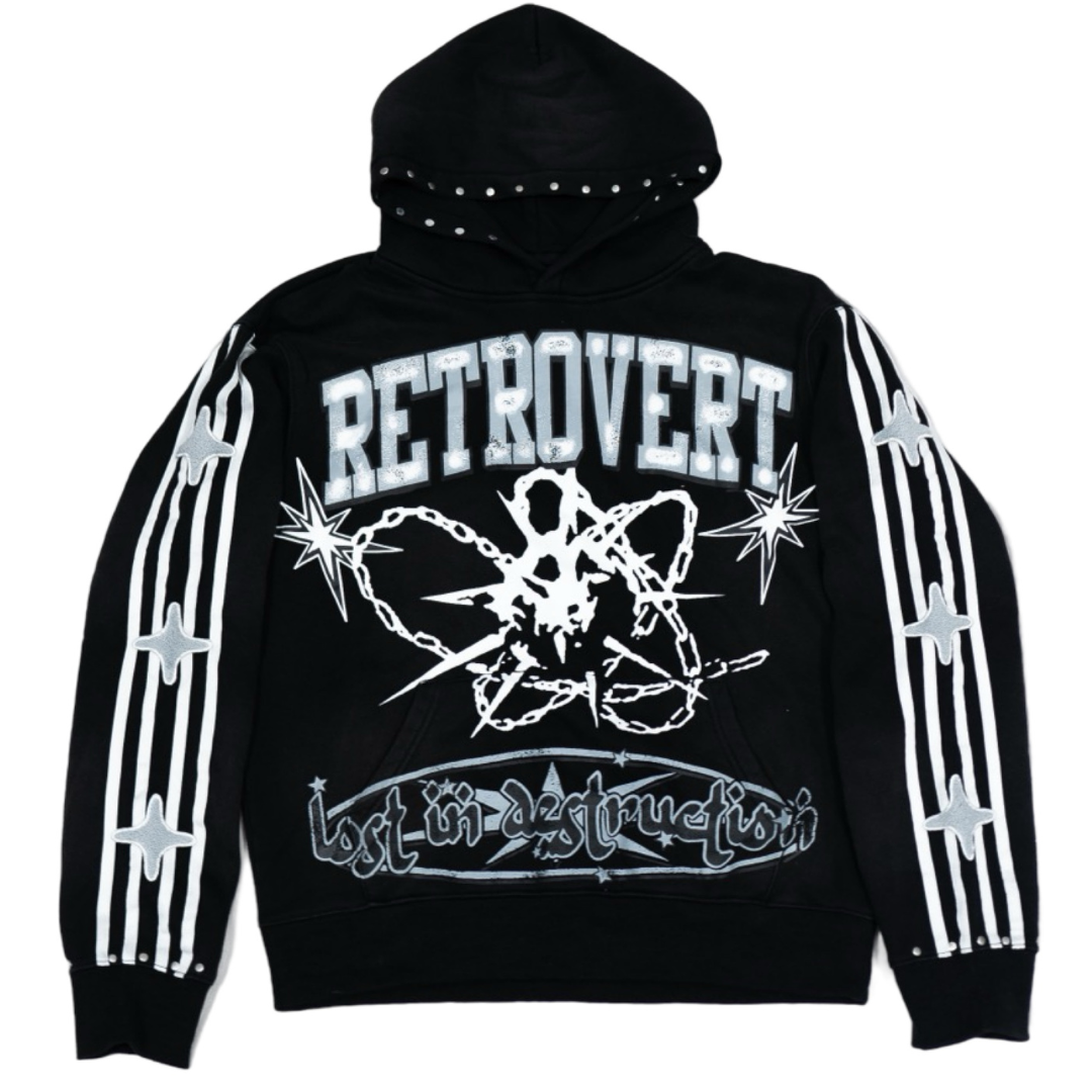 Retrovert Studded Destruction Hoodie Black