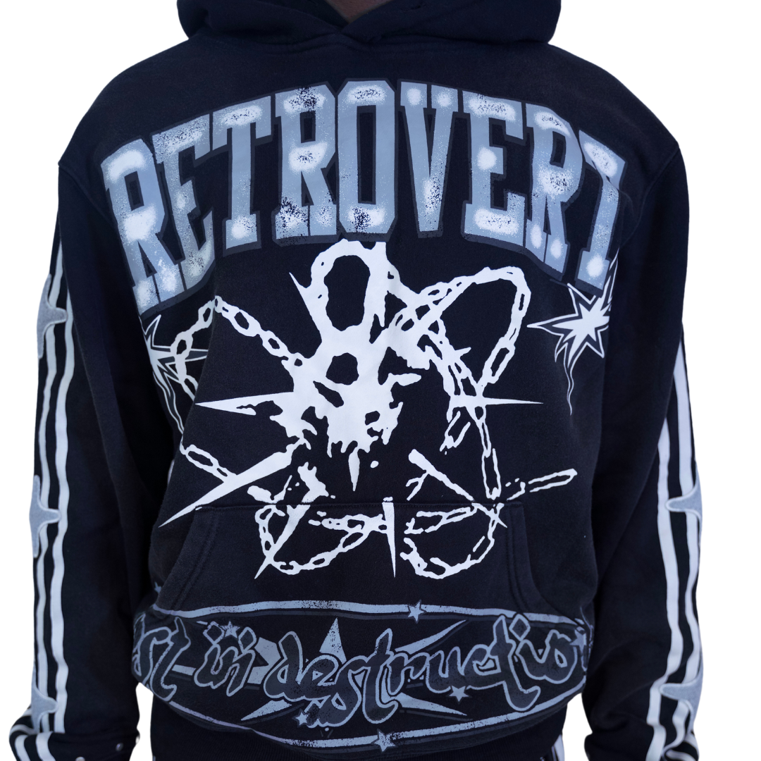 Retrovert Studded Destruction Hoodie Black