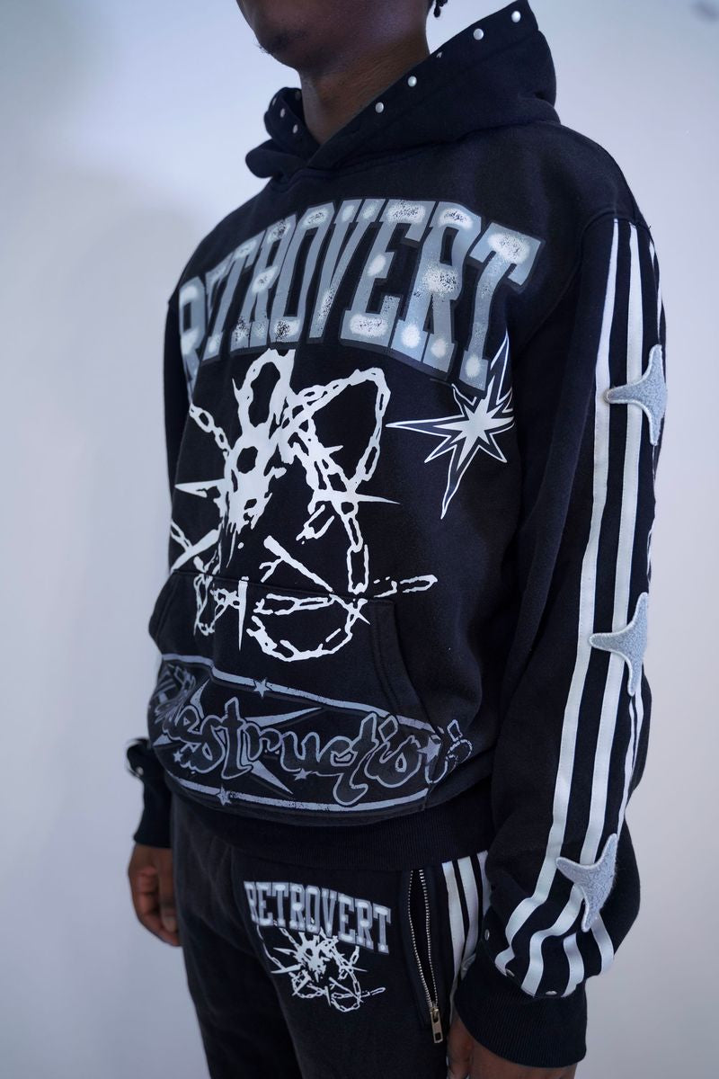 Retrovert Studded Destruction Hoodie Black