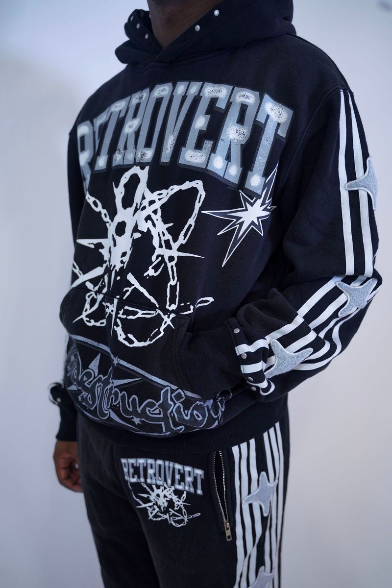 Retrovert Studded Destruction Hoodie Black