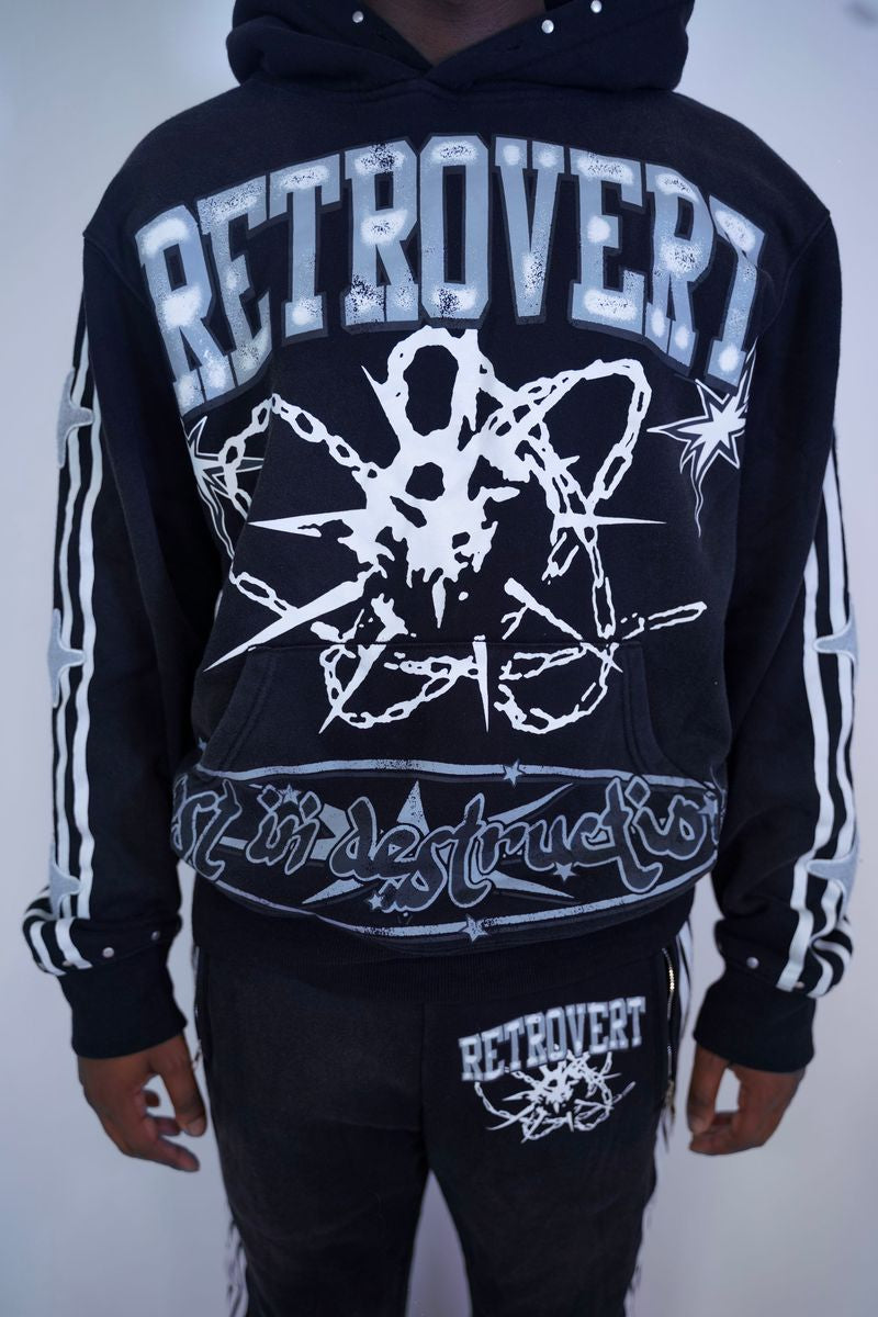 Retrovert Studded Destruction Hoodie Black