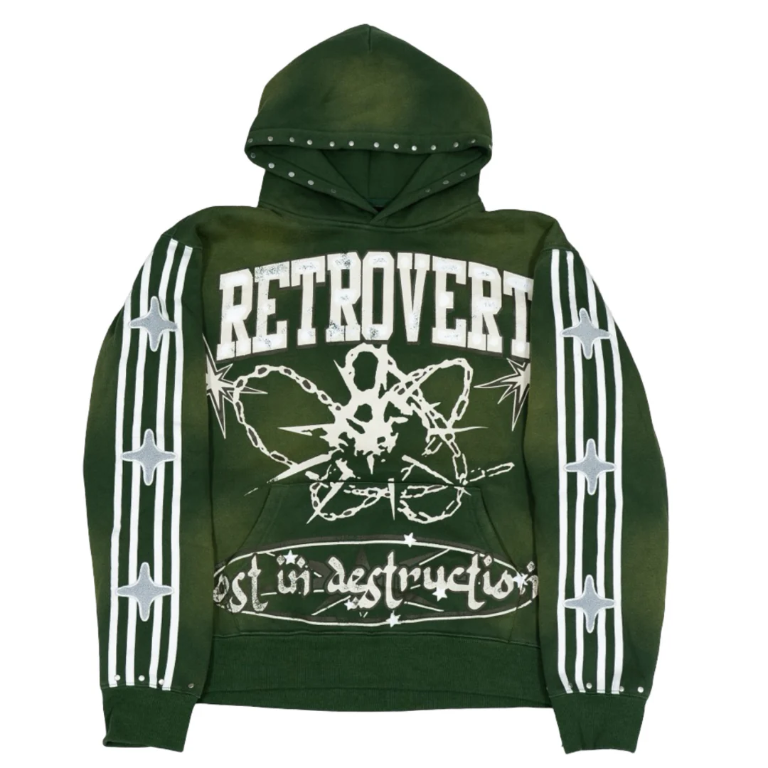 Retrovert Studded Destruction Hoodie Green